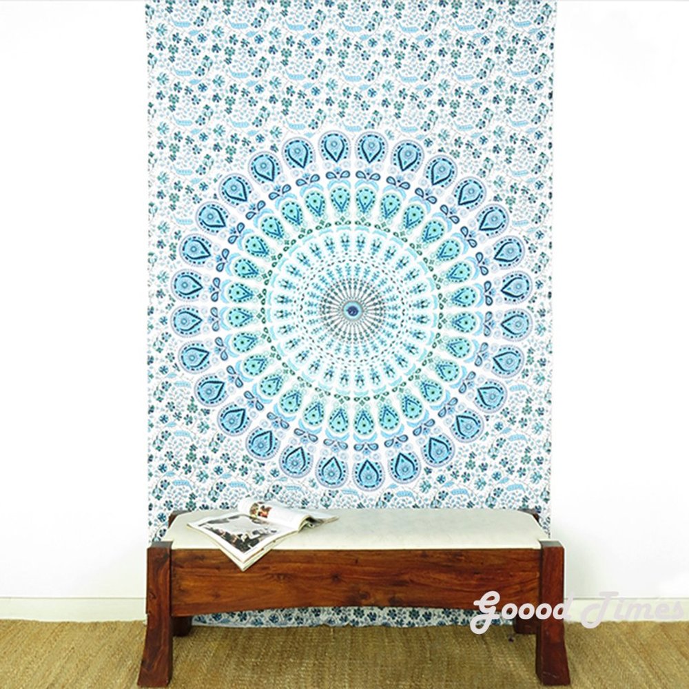 Oussum Mandala Blue Tapestry Cotton Fabric Wall Tapestries - Picture 3 of 6